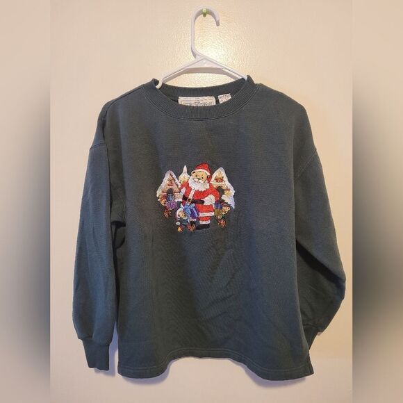 Vintage Needle and Threads Green Santa bear Sweatshirt - Picture 1 of 6